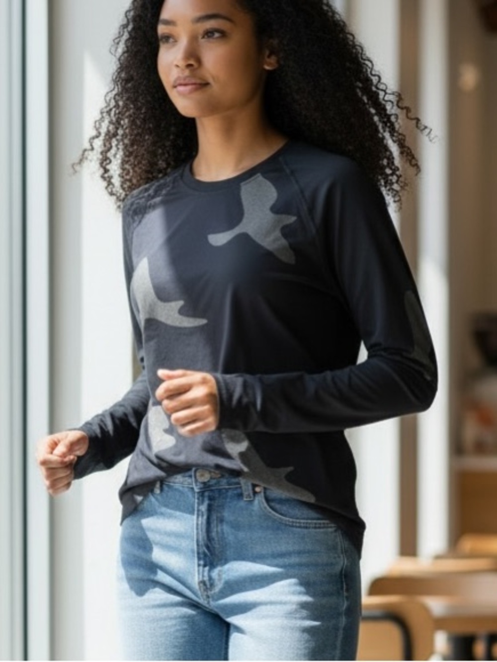Oiselle Flyte Long-Sleeve Running Top Black Gray M